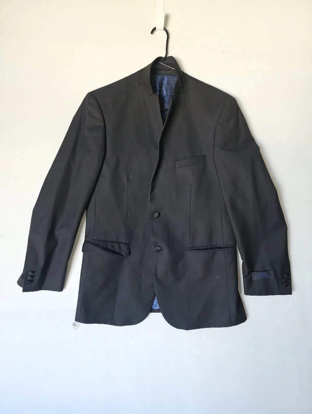 Bryan Michaels Men's Black Tuxedo Blazer Jacket Size 40R Paisley Blue Lining